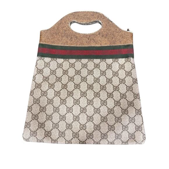 Gucci Vintage Monogram Web Top Handle Bag 1960's Leather Coated Canvas - Picture 2 of 14